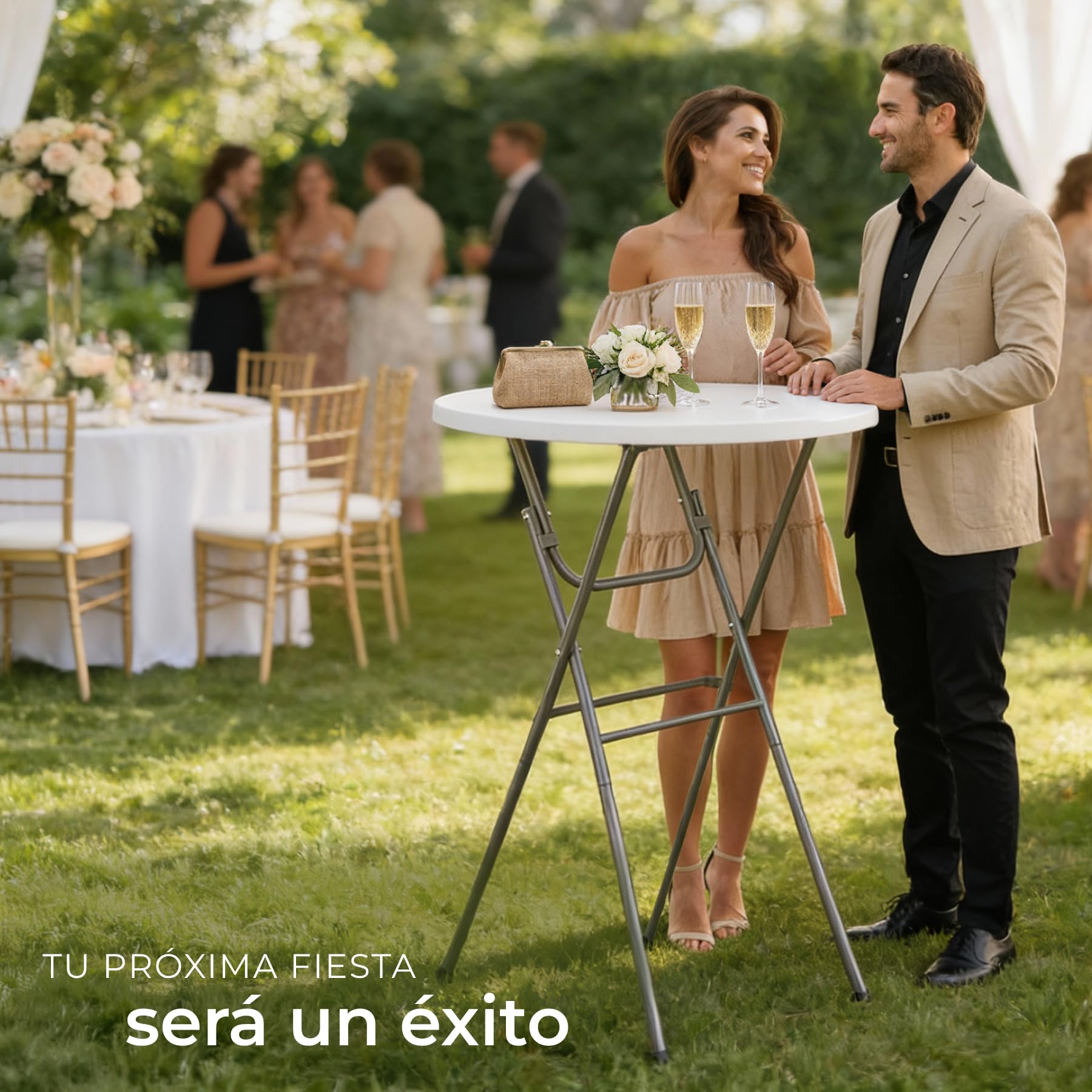 tectake® Mesa Alta Cocina Plegable de Plástico, Mesa Alta Comedor con Soporte Estable, Pensada como Barra Cocina Auxiliar para Espacios Pequeños - 80 x 80 x 110 cm - Set de 1