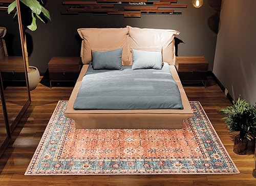 Miniatura 8 de Bloom Rugs Alfombra lavable antideslizante de 5 x 7 pies  Alfombra tradicional con bordes naranjaverde azulado para sala de estar, dormitorio,