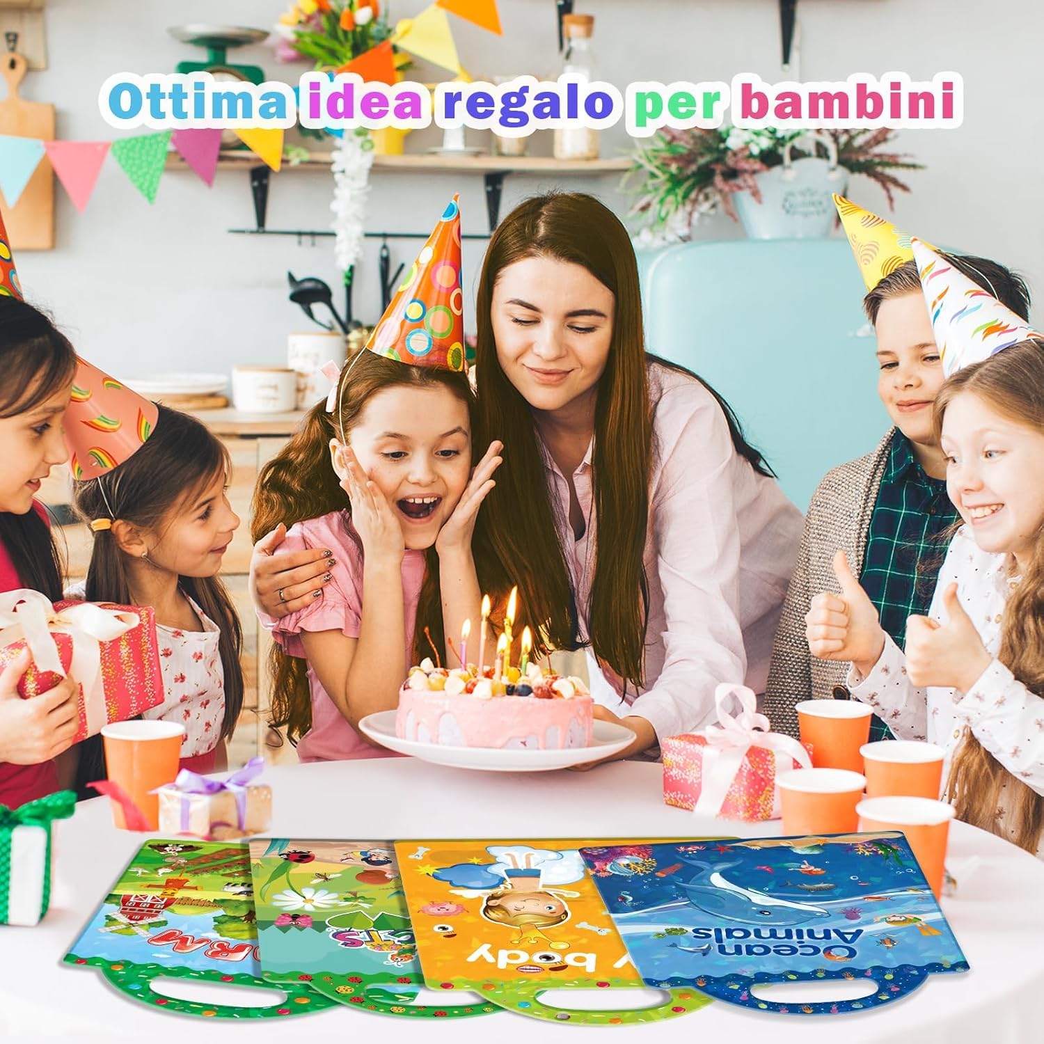 GUYUCOM 4 Pezzi Stickers Book: Libro Adesivi Attacca e Stacca Bambini 2 3 4 5 6 Anni Animali Marini, Parte del Corpo, Insetto, Giocattolo per Bambini, Regalo Educativo Compleanno Riutilizzabile