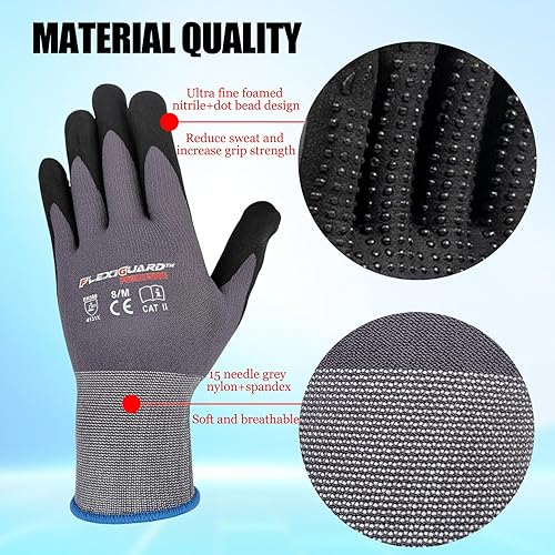 Miniatura 3 de Gasoline Guantes de trabajo de seguridad extra microespuma con revestimiento de nitrilo, 12 pares, nailon y elastano de punto sin costuras, puntos