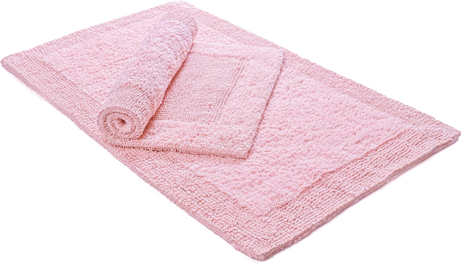 Bedding Craft Bathroom Bath Mat Rug – 100% Cotton, Reversible, Water Absorbent, Machine Washable, Soft Bathmat for Tub Side, 17x24 Chalk Pink