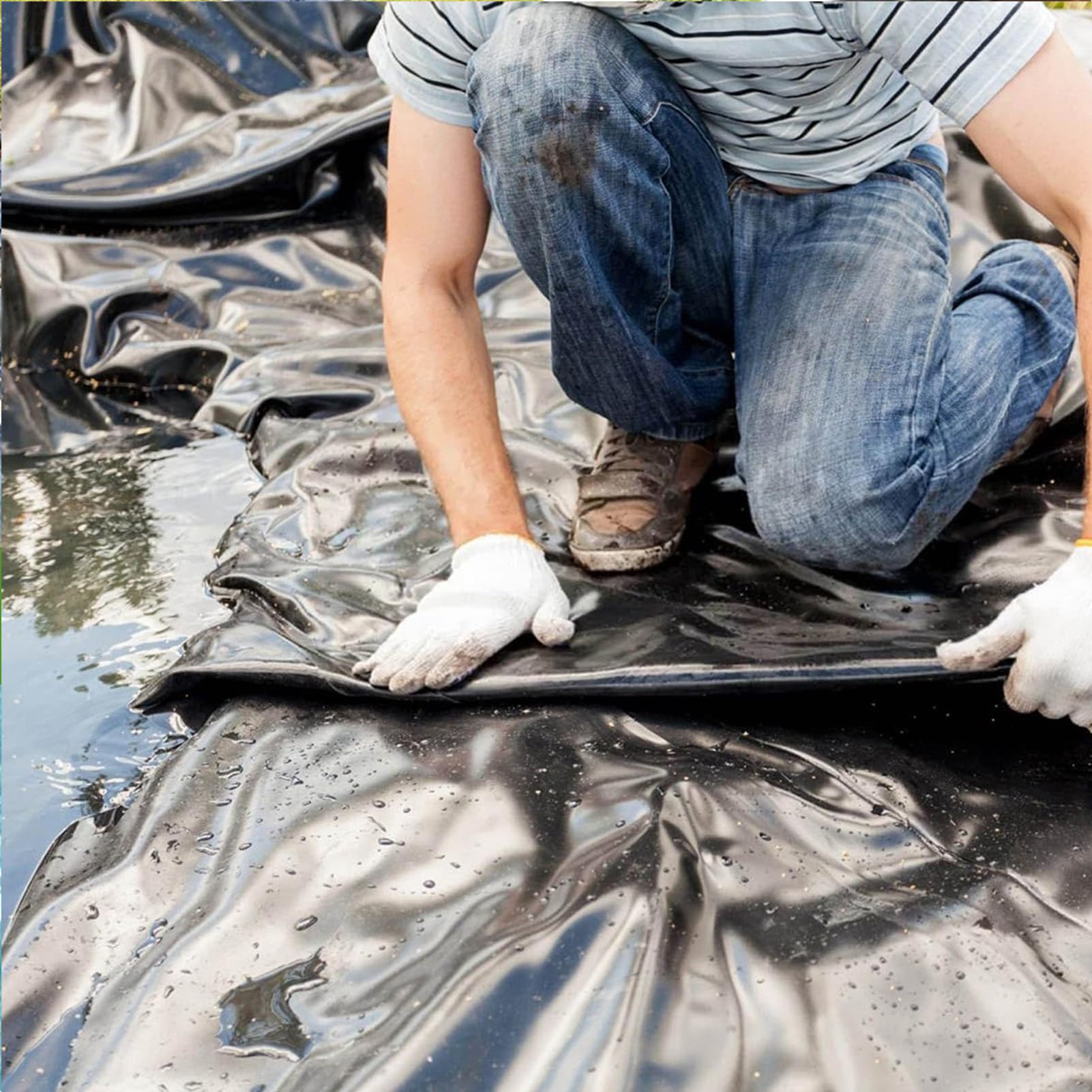 Fodera per laghetto in HDPE, spessore 0,2 mm, resistente, per stagni prefabbricati esterni, stagni per tartarughe, telo impermeabile 4 x 1 m, per pesci e piante