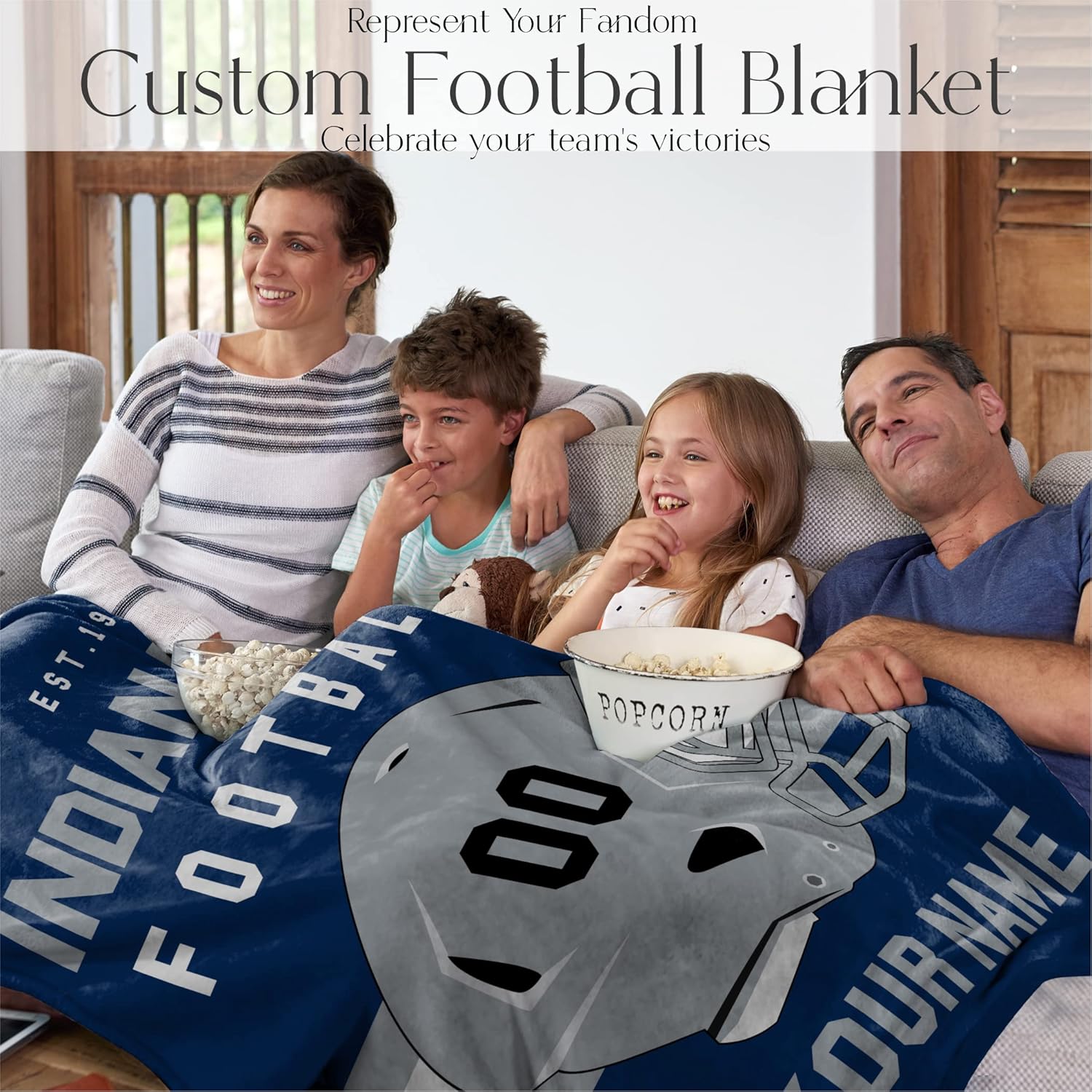 Personalized Football Throw Blanket for Kids and Adults | Warm and Soft Plush | American Football Custom Fan Gift with Helmet Number, Name, City, and Team Colors (50x60 Fleece - Indianapolis)