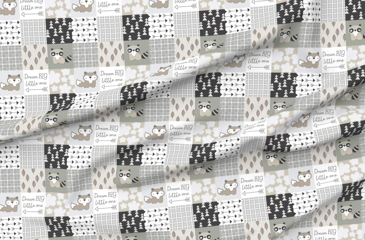 Spoonflower Fabric - Wholecloth Whole Cloth Baby Quilt Cute Raccoon Fox Woodland Sfaut15 Printed on Organic Cotton Sateen Fabric by The Yard - Sewing Quilting Apparel Home Decor