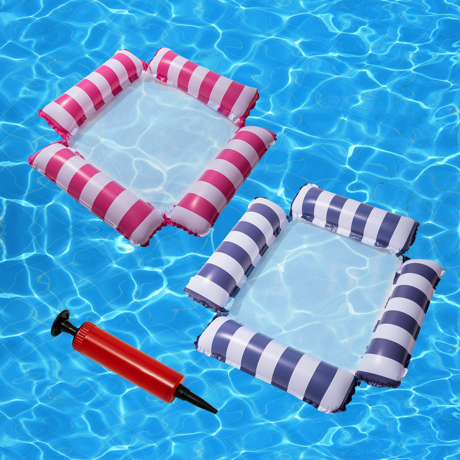 Confezione da 2 galleggianti gonfiabili per adulti – sdraio da piscina, amaca per acqua, tappetino galleggiante con portabicchieri – Galleggianti ideali per adulti – Galleggianti per piscina per