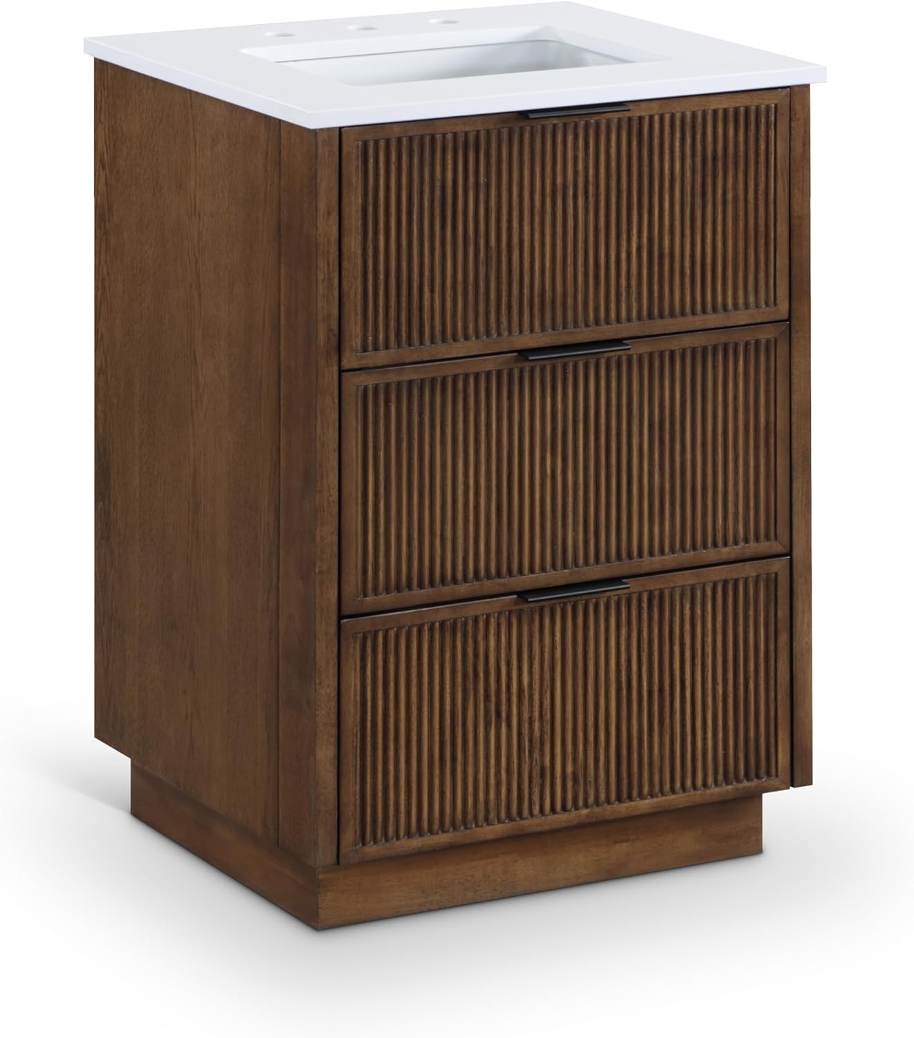 Meridian Furniture 436Brown-24 Willard Collection Modern | Contemporary Bathroom Vanity with Rich Black Finish, Brushed Gold Handles, White Engineered Stone Top, 24" W x 21" D x 35" H, Brown