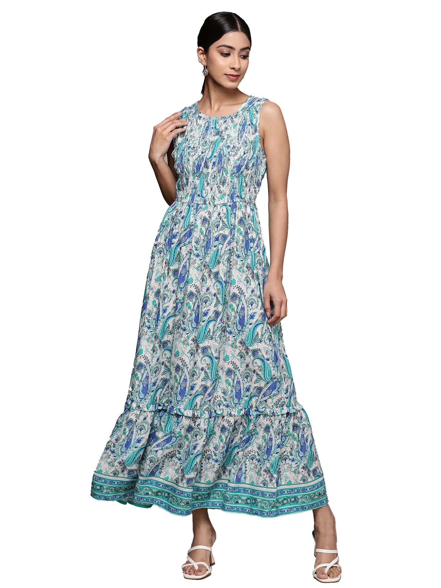 Label RITU KUMAR Blue Botanic Print Long Dress