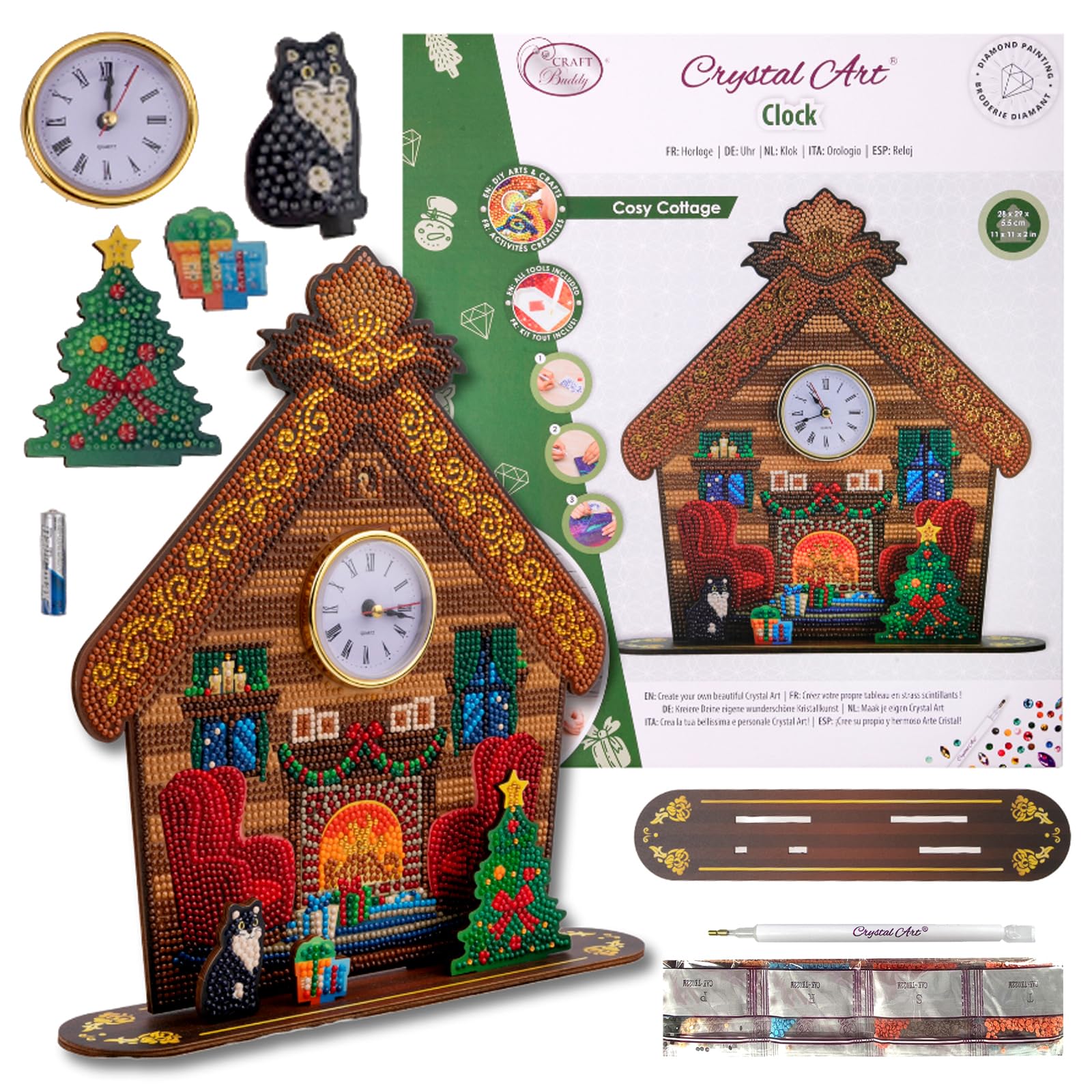 Crystal Art Brown Cosy Cottage 3D Clock Kit Craft Buddy