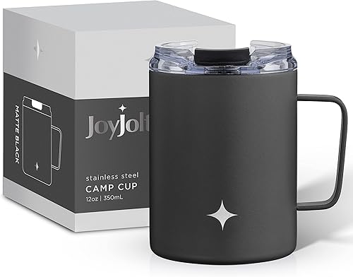 JoyJolt Vaso triple aislado con asa Vaso de 12 onzas con tapa Sellado al vacío forrado de cobre vasos de acero inoxidable de doble pared Taza de
