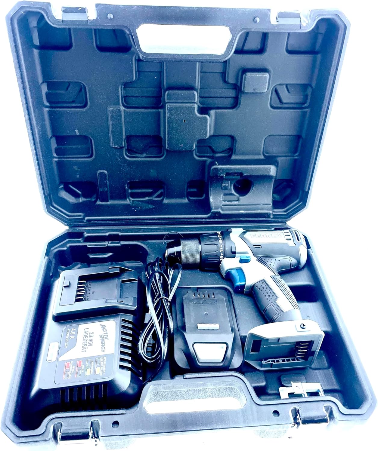 FERREX 20V Li-Ion Cordless Drill Driver kit in a practical carrying case