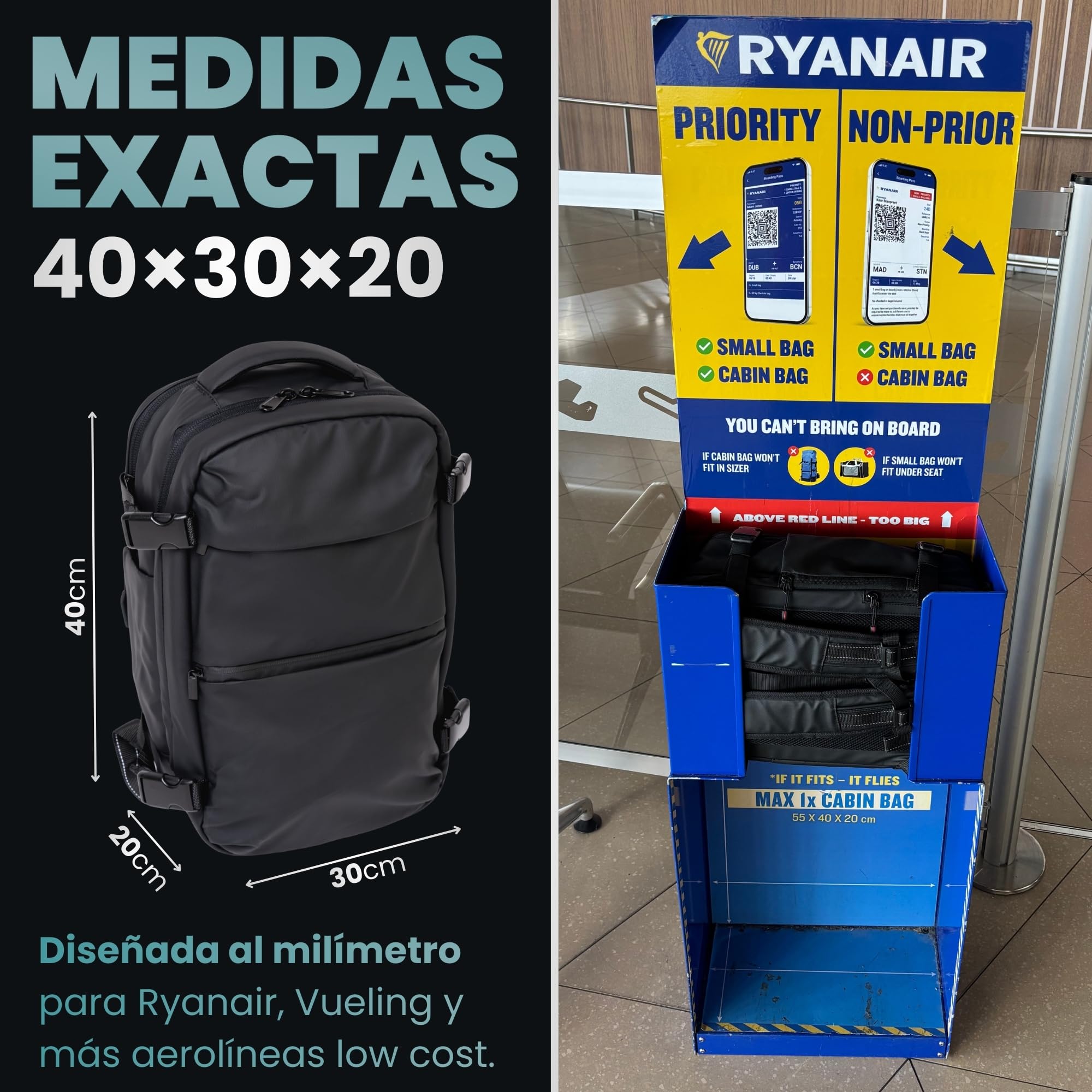 Mochila cabina al vacio 40x30x20 con bomba – Evita pagar equipaje: comprime tu ropa. Ideal para Ryanair y vuelos low-cost en escapadas de 3 a 5 días. Mochila de viaje premium con sistema de compresion
