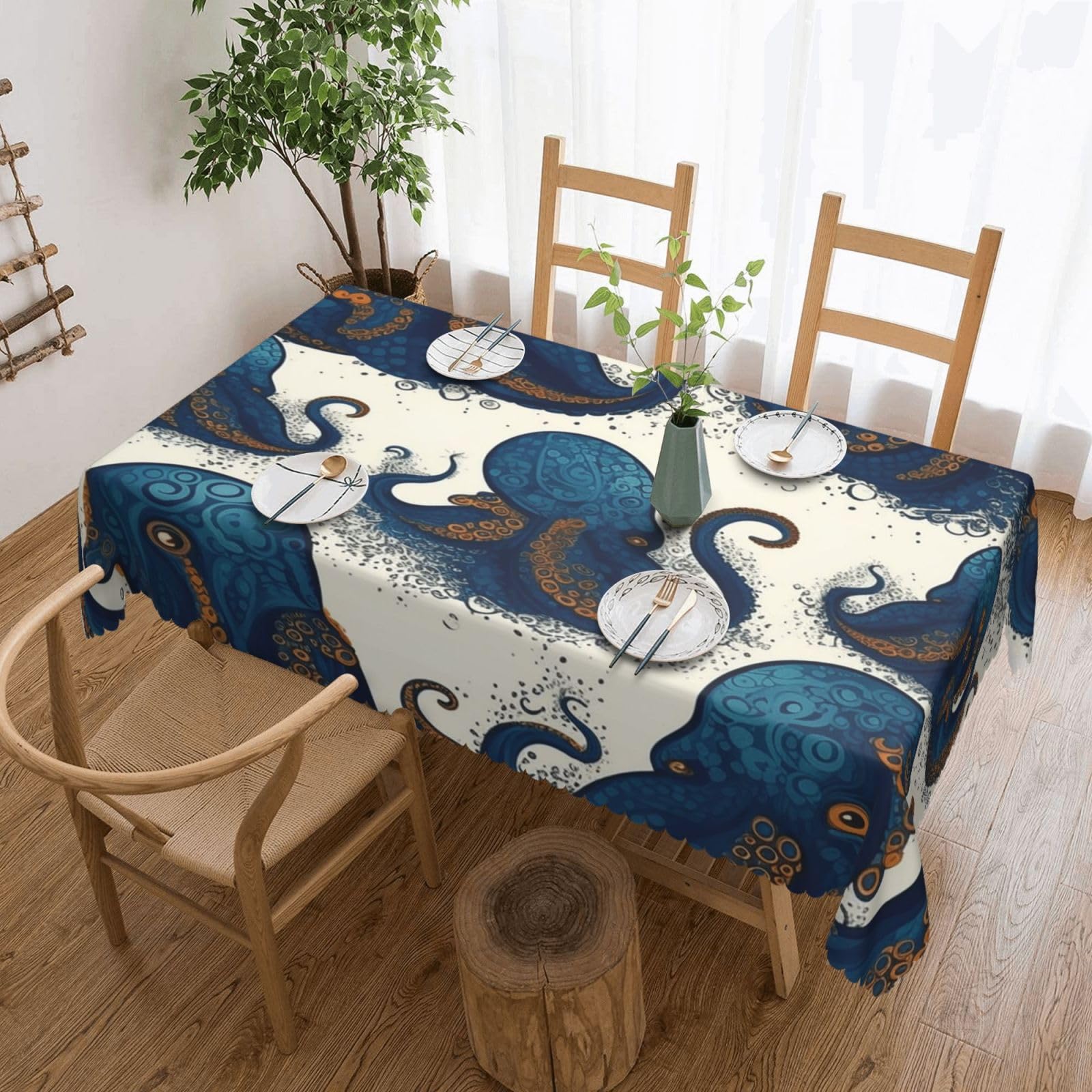 FodPand Tentacles Octopus Tablecloths for Rectangle Tables 54 x 72 Inch - Reusable Washable Dining Table Clothes - Stain and Wrinkle Resistant Decorative Fabric Table Cover for Wedding Party