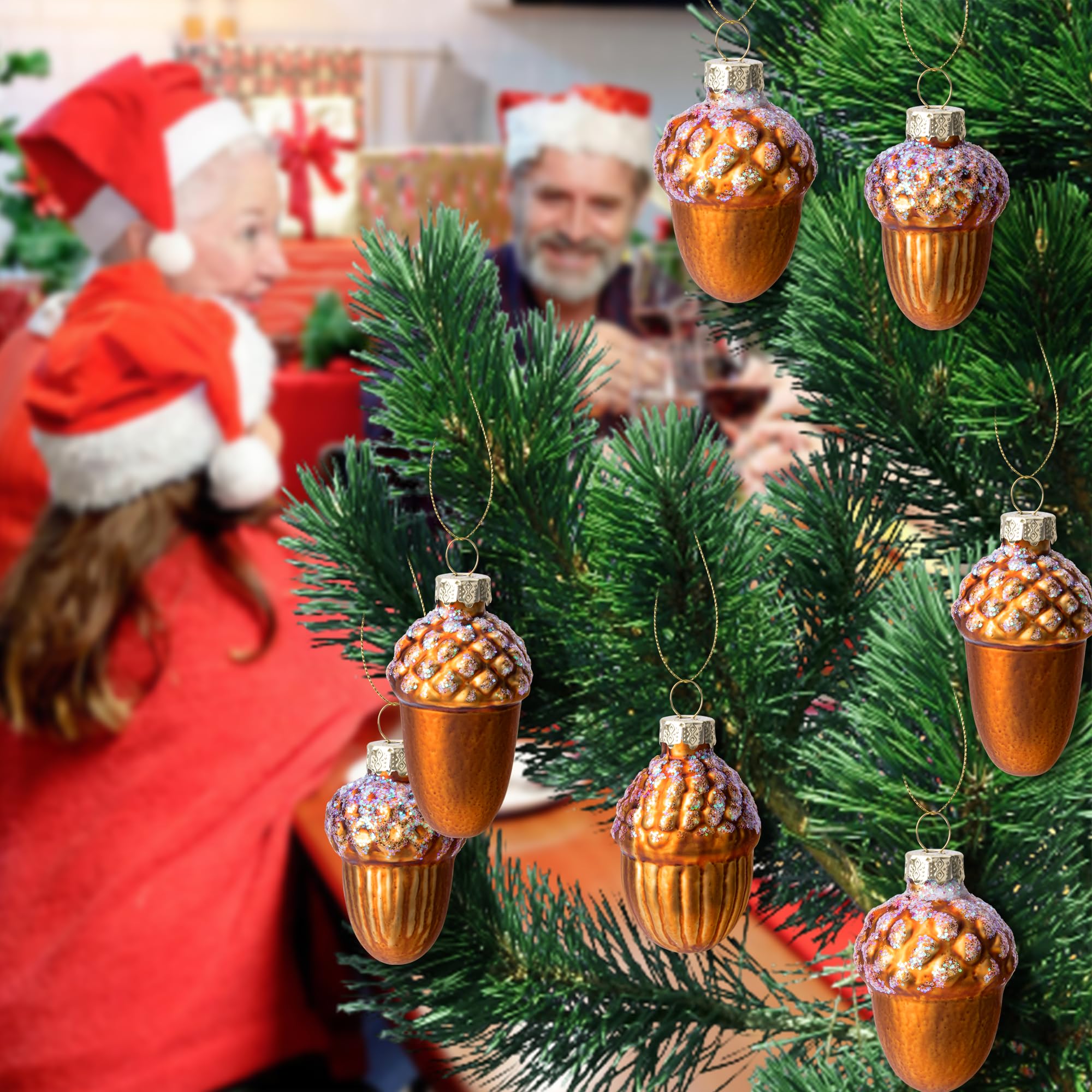 Watayo 12 adornos de piña de vidrio de Navidad, adornos de piña de Navidad soplados, adornos de vidrio de piña de Navidad para colgar en otoño, adornos de vidrio para árbol de Navidad, decoración del