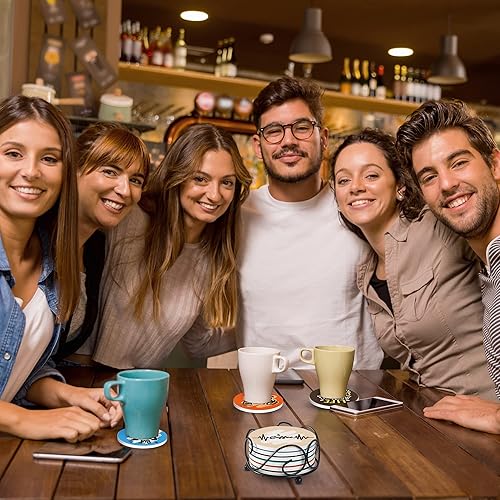 Miniatura 5 de Posavasos para mesa de café  6 posavasos de piedra absorbente de corcho con piedra de café, posavasos de bar para bebidas con soporte, regalo fresco