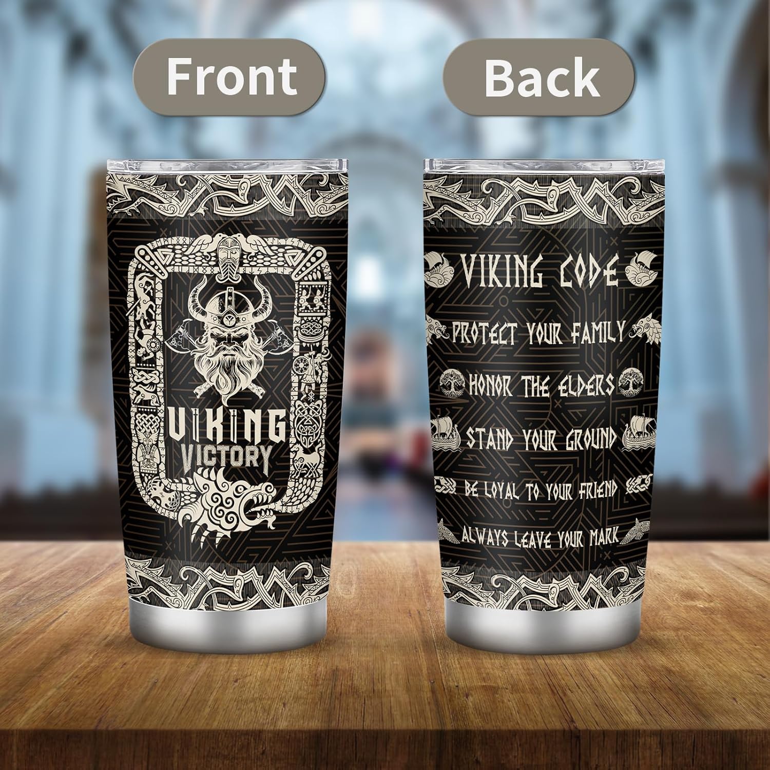 Viking Gifts for Men, 20oz Viking Cup Tumbler for Christmas Birthday Gifts, Cool Gifts for Viking Culture Lovers, Viking Coffee Mugs for Dad Friend - Image 7