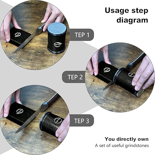 Miniatura 5 de Toptzon Diamond Black - Afilador de cuchillos con rodillos con soporte de ángulo magnético de 15 y 20 grados y kit de paleta de cuero - Afilador
