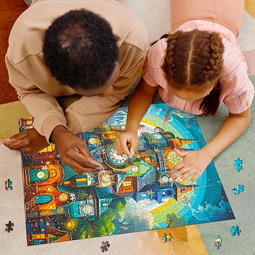 Miniatura 7 de Rompecabezas de casa de reloj para adultos de 1000 piezas, rompecabezas de bosque mágico imposible, rompecabezas de torre de reloj arcoíris difícil