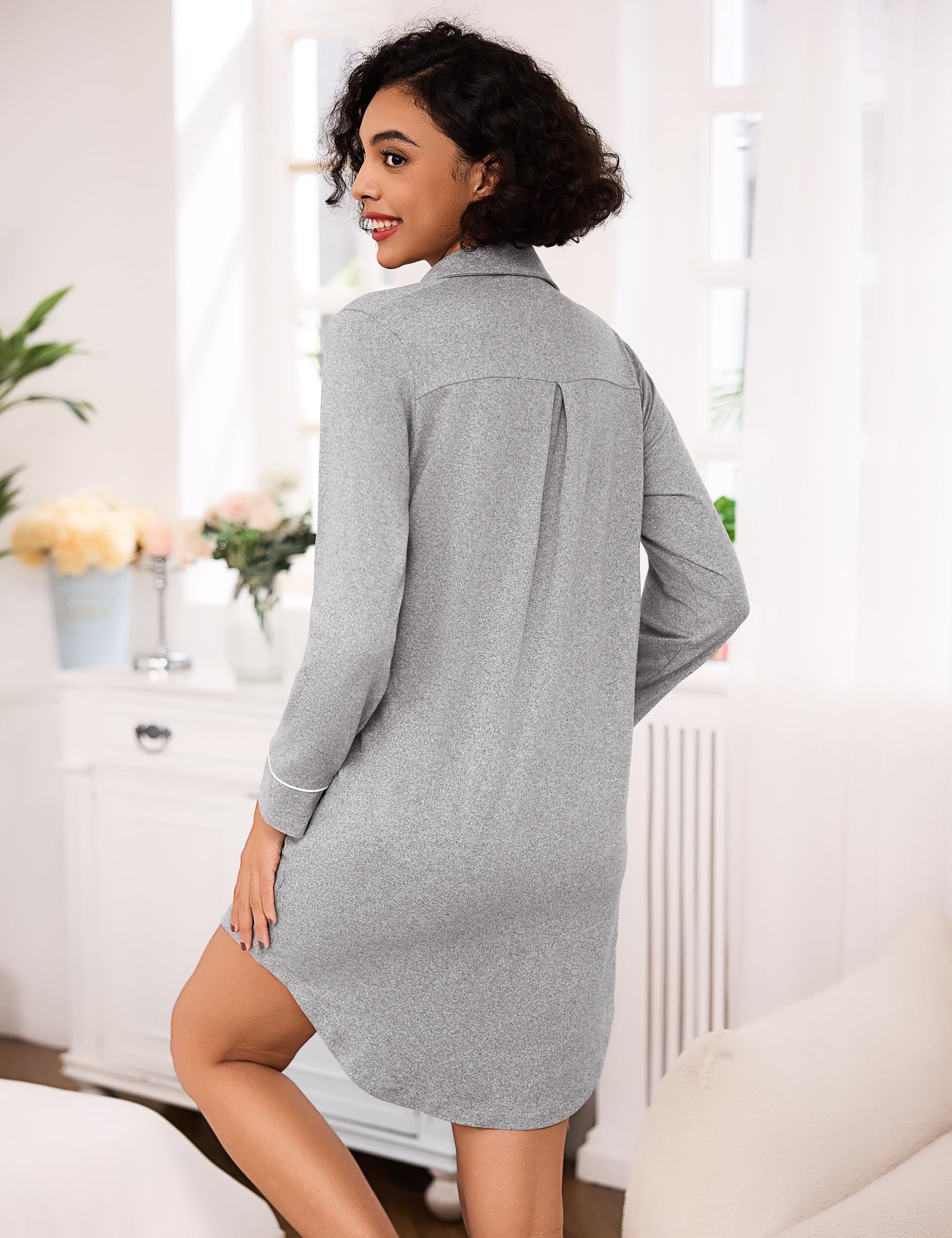 Bresdk Camicia da Notte Donna Aperta Davanti Invernale Cotone Manica Lunga Pigiama con Bottoni Loungewear Parto Ospedale Allattamento Premaman