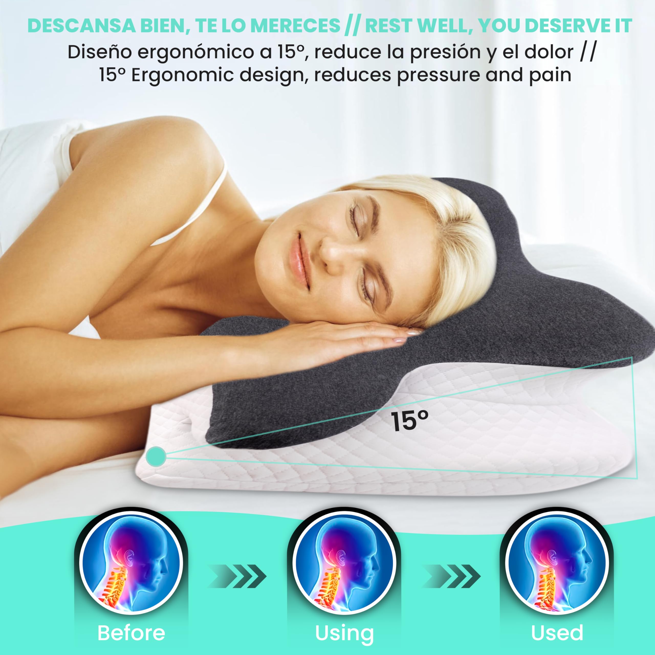 Oreiller Ergonomique Incliné Anti-ronflement | Mousse Mémoire De Forme | Pour Soulager Reflux Et Jambes Lourdes | 60x36x22 Cm - 7