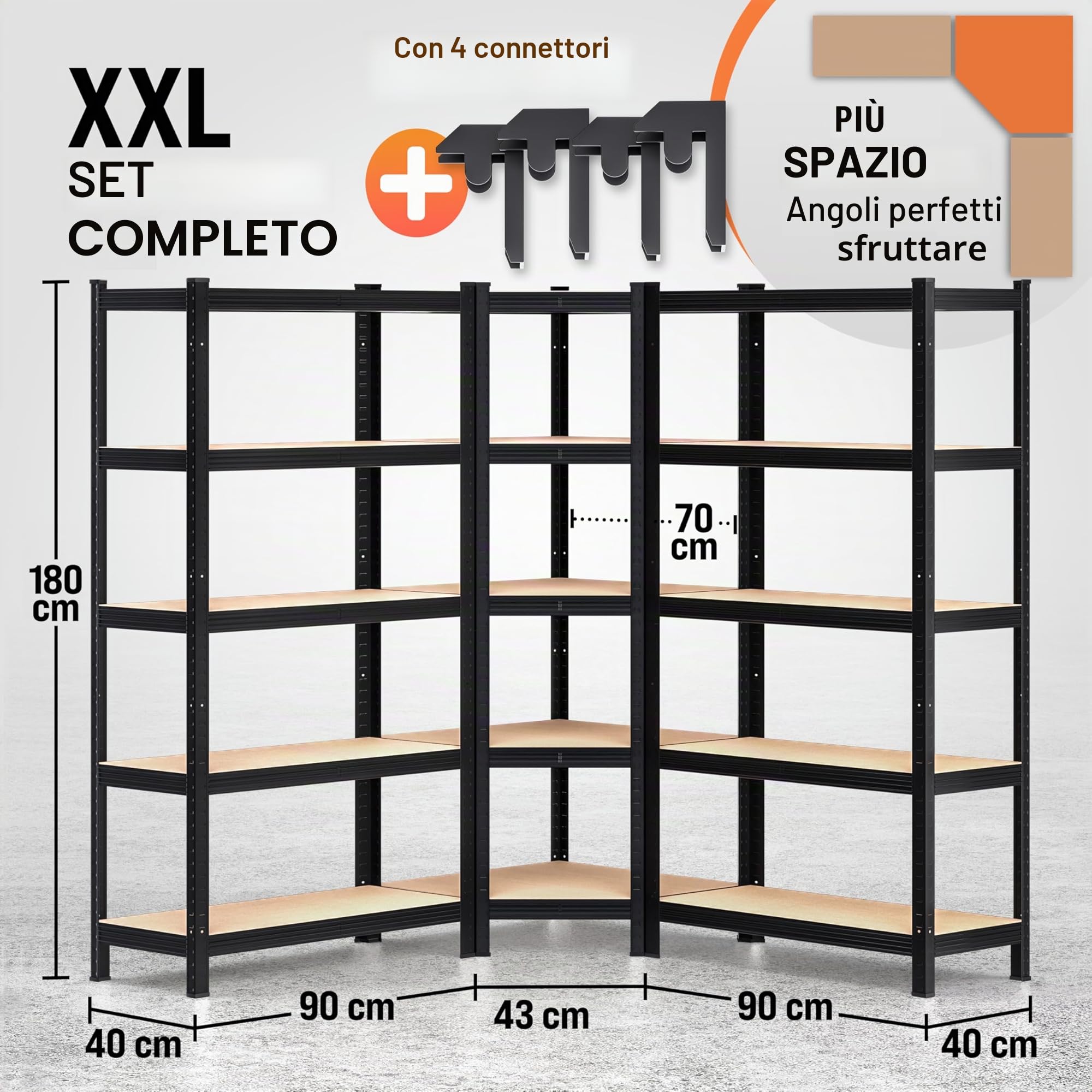 Monzana® Scaffale Angolare Metallo 2625kg 15 Ripiani MDF Scaffalatura Metallica Scaffale Alta Portata Angolo Scaffali