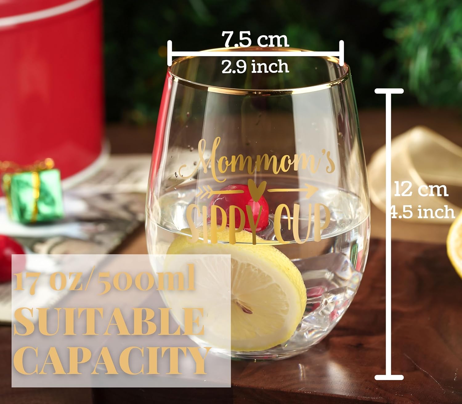 Onebttl Mommom Gifts for Grandma, Stemless Wine Glasses, for Grandmother on Mother's Day, Birthday, Mommom's Sippy Cup, 18 oz - Image 6