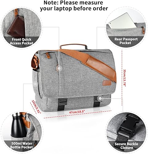 Miniatura 3 de Estarer Bolsa de mensajero de 17 a 17.3 pulgadas, bolsa de computadora para hombre, lona resistente al agua, bolsa de hombro para laptop para