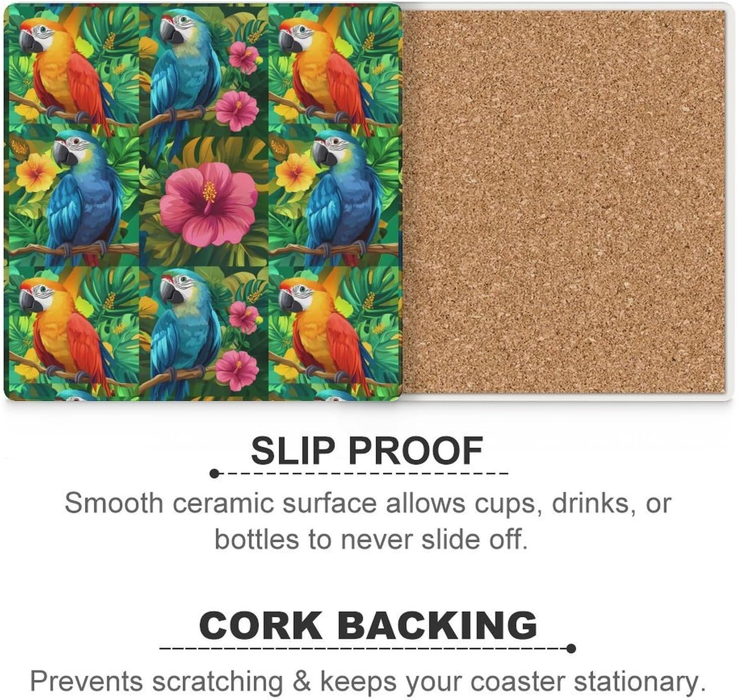 Parrot Hibiscus Ceramic Coasters Square Drinks Coaster Coffee Table Decor Table Coaster for Home Bar
