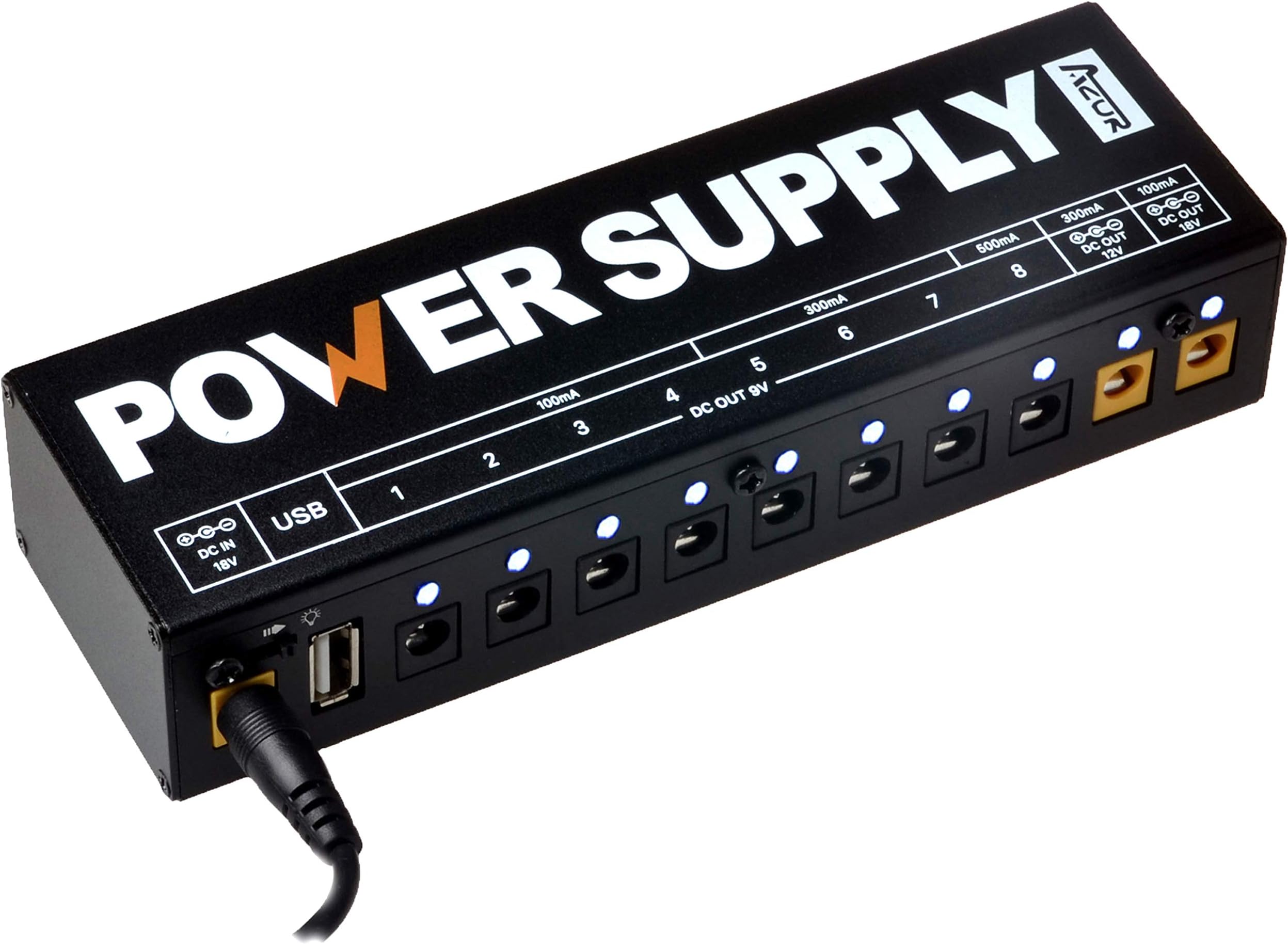 AZOR Guitar Pedal Power Supply Adapter and 10 Routes DC Output 9V/12V/18V for Guitar Effect Pedal