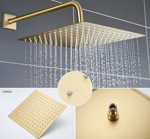 Miniatura 4 de SOOOHOT Juego de accesorios de ducha de oro cepillado, juego de grifo de bañera y ducha con cabezal de ducha dorado de 12 pulgadas y boquilla de