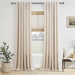 Jowels Cream Linen Grommet Curtains 84 Inch Long 2 Panels for Living Room