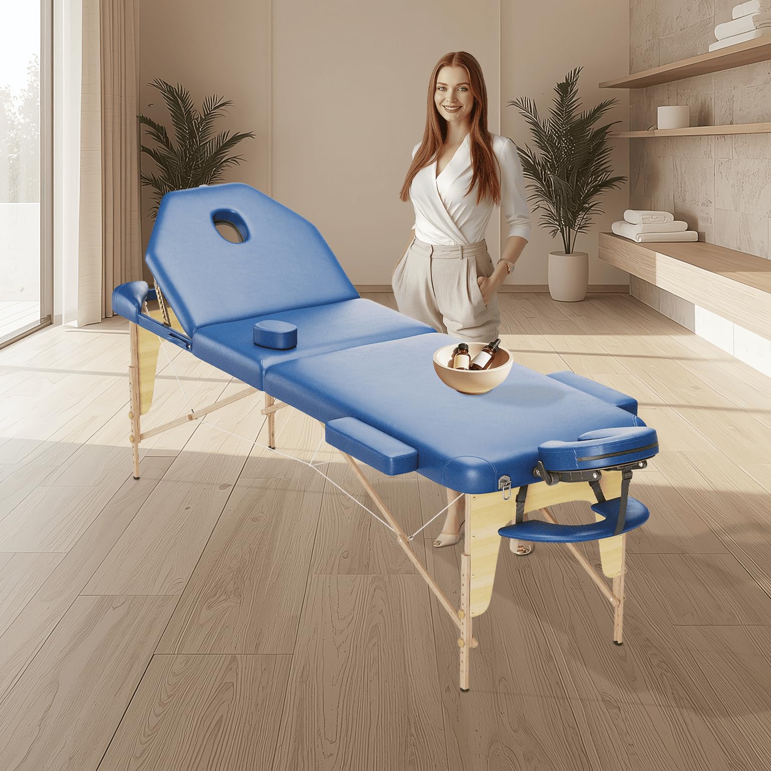 Beltom® Lettino per Massaggio Portatile 3 Zone Nuovo Modello - Dimensione XL 195 X 70 CM - Pannello Reiki - Angoli ARROTONDATI E RINFORZATI - ESTETICA Fisioterapia Tatuaggi Relax - Blu