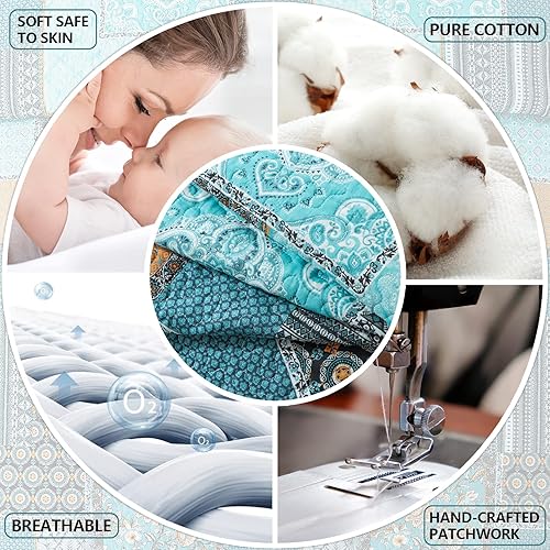 Vista 27 de BEDIFANY - Juego de colcha de algodón, tamaño queen, ligera, de estilo bohemio, suave, para decoración de la cama en todas las estaciones