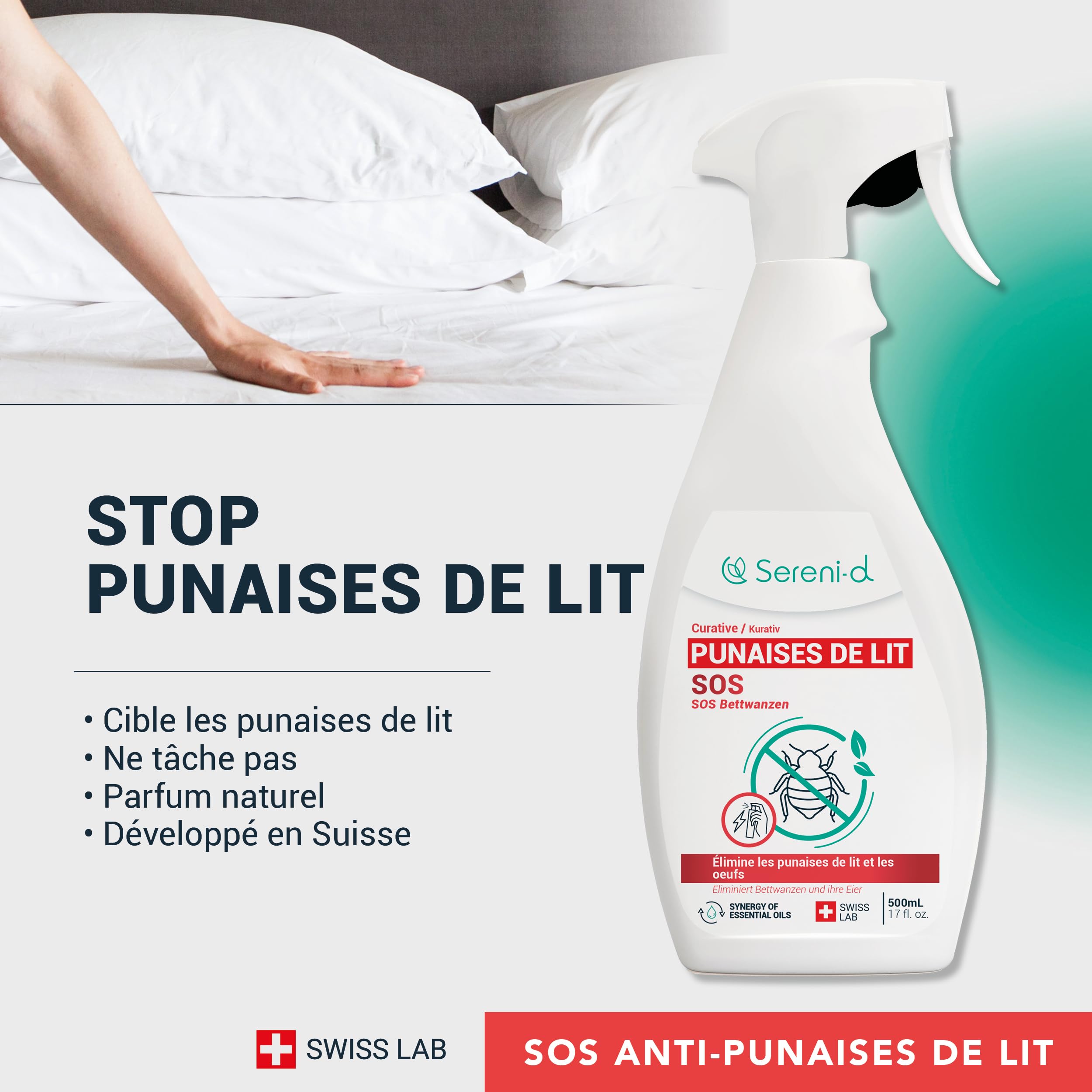 SOS PUNAISES DE LIT TRAITEMENT CHOC - COMBO PACK - Spray Insecticide CHOC + Anti-Pique Corporel + ROLL-ON Apaisant en cas de piqûres - Aux huilles essentielles - ACTION FOUDROYANTE - Swiss Lab