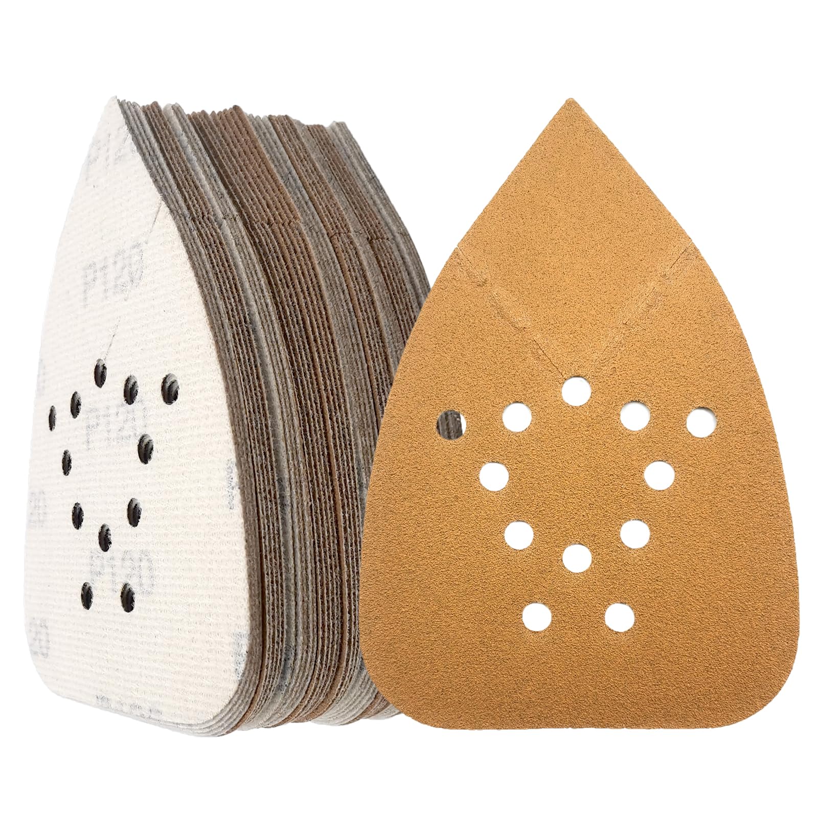 50PCS Mouse Sander Sandpaper Pads – Premium Hook & Loop 95x135mm (3.7"x5.3") for Black & Decker & 140mm Sanders| 12-Hole Dust Collection | Woodworking, Paint Stripp (120Grit)