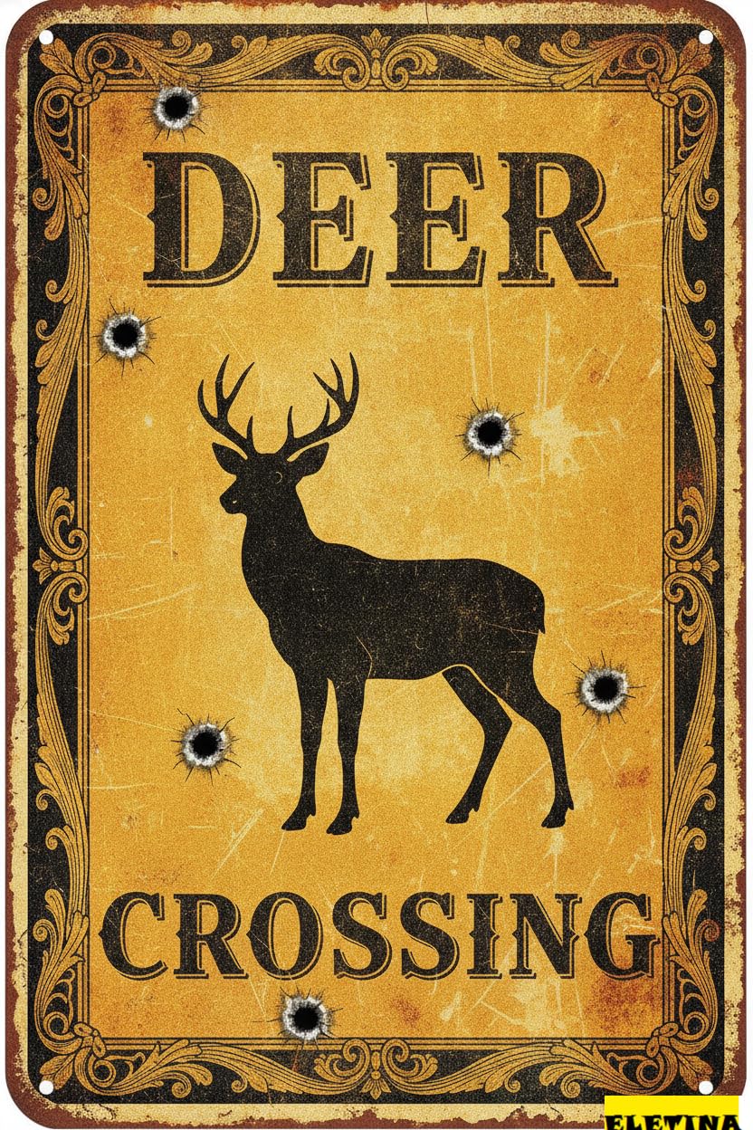 Personalized Sign for Man Cave Deer Crossing Metal Wall Art Warning Metal Poster Security Warning Metal Garden Driveway High Way Gate 8x12in Metal Quality Private Property Decorative