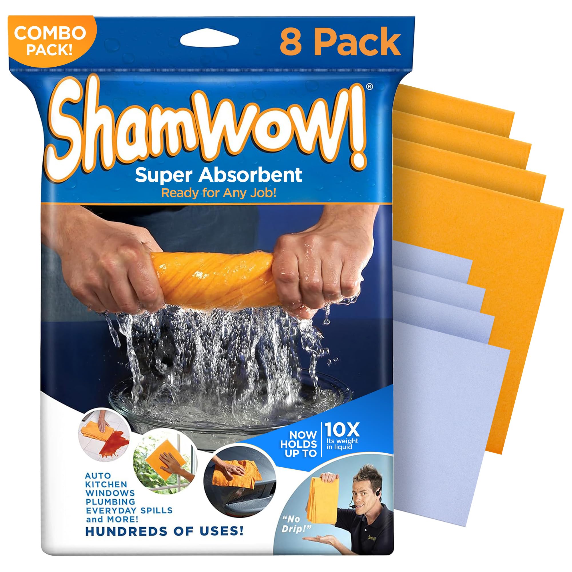 Paño súper absorbente ShamWow original gamuza de limpieza multi-propósito pack 8