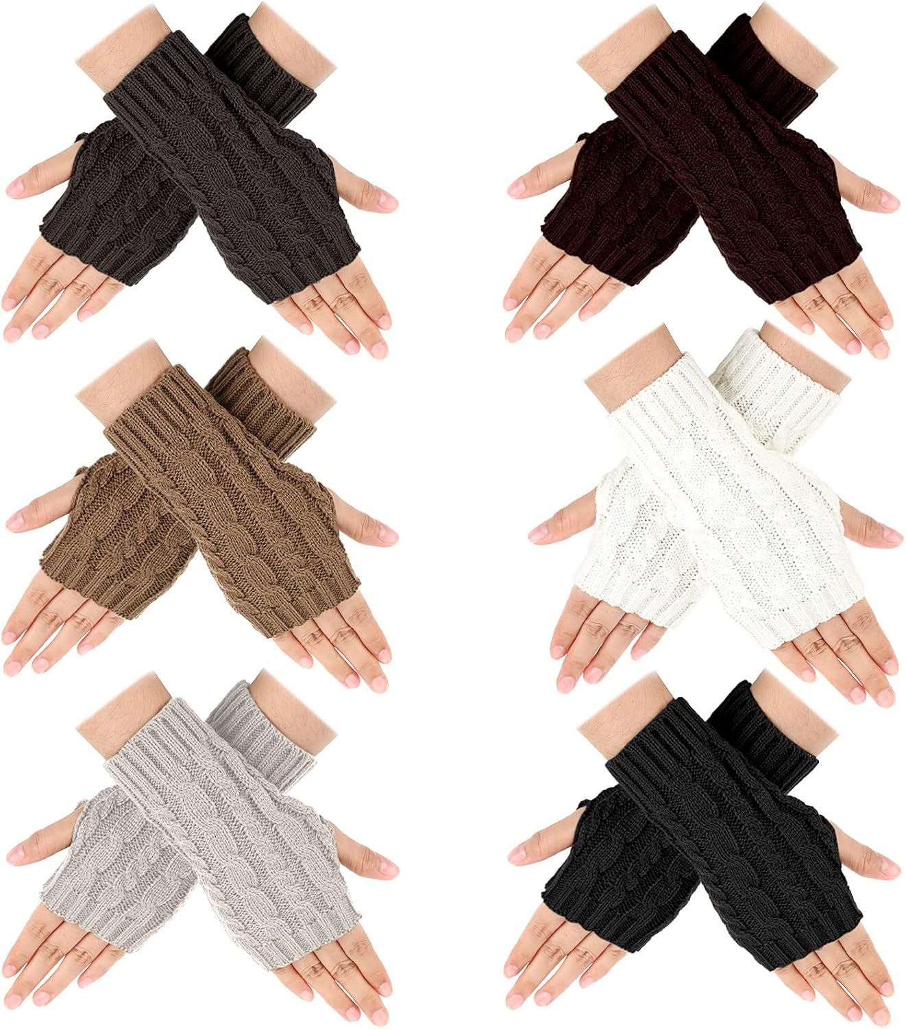JaGely 6 Pairs Women Fingerless Gloves Winter Knit Gloves Arm Warmers