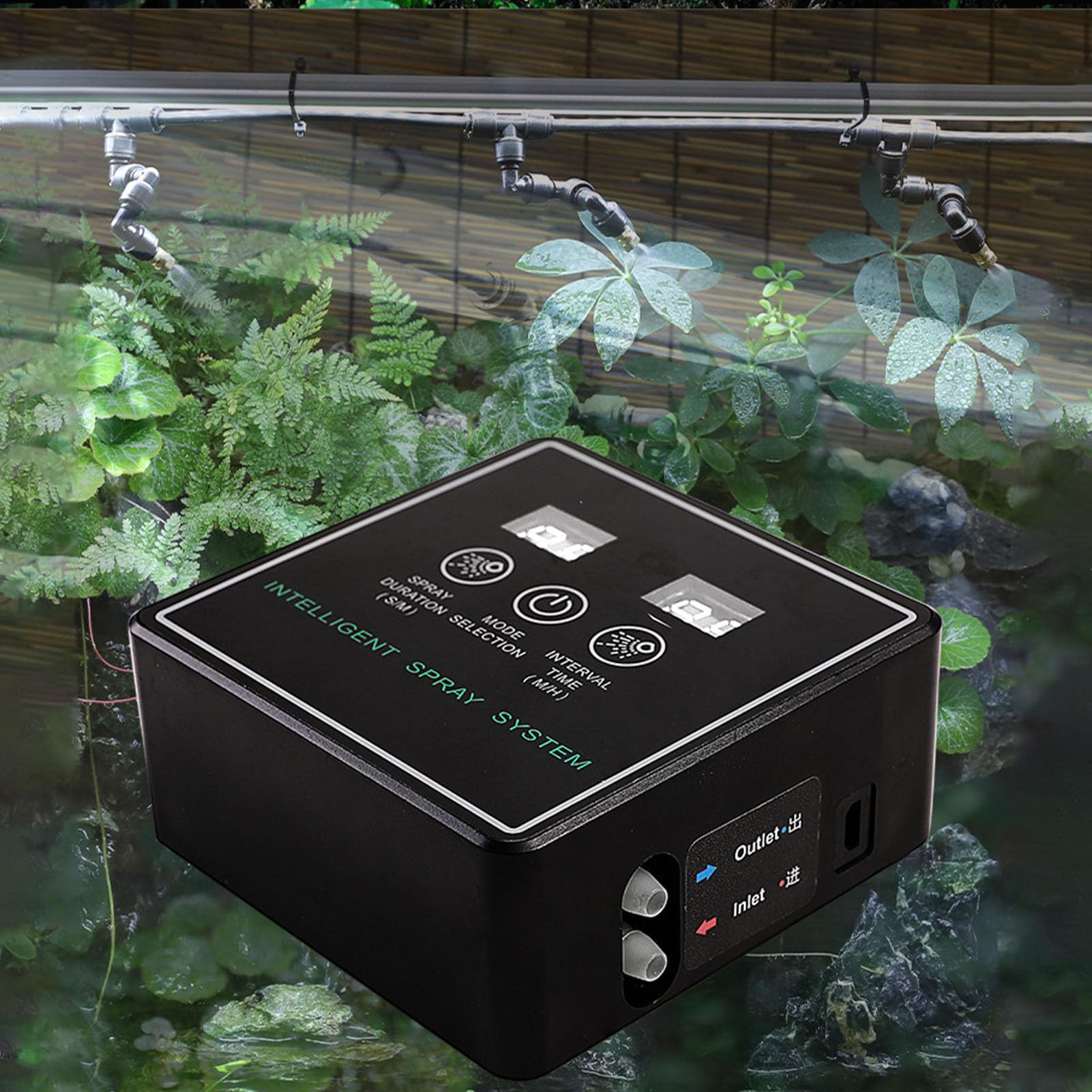 VBESTLIFE Umidificatori per Rettili, Nebulizzatore a Temporizzazione Automatica con di Spruzzatura Intelligente con Ugelli Nebulizzatori Regolabili a 360 °, Pompa Incorporata,