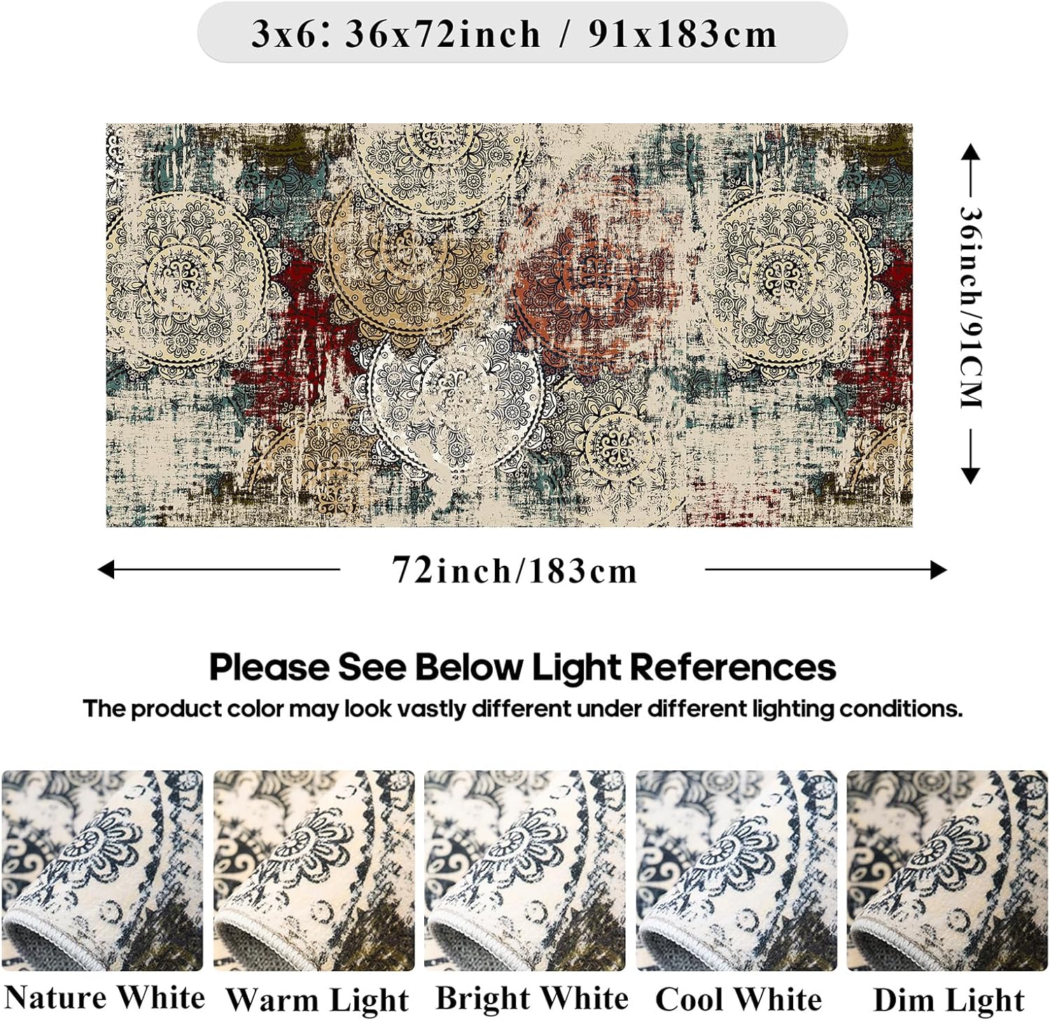 3x6 Runner Rug Entryway Washable：Non-Slip Indoor Floor Runners for Kitchen Bathroom - Abstract Thin Low-Pile Stain Resistan Carpet for Laundry Nursery Home Decor(3x6 Red/Green Multi)