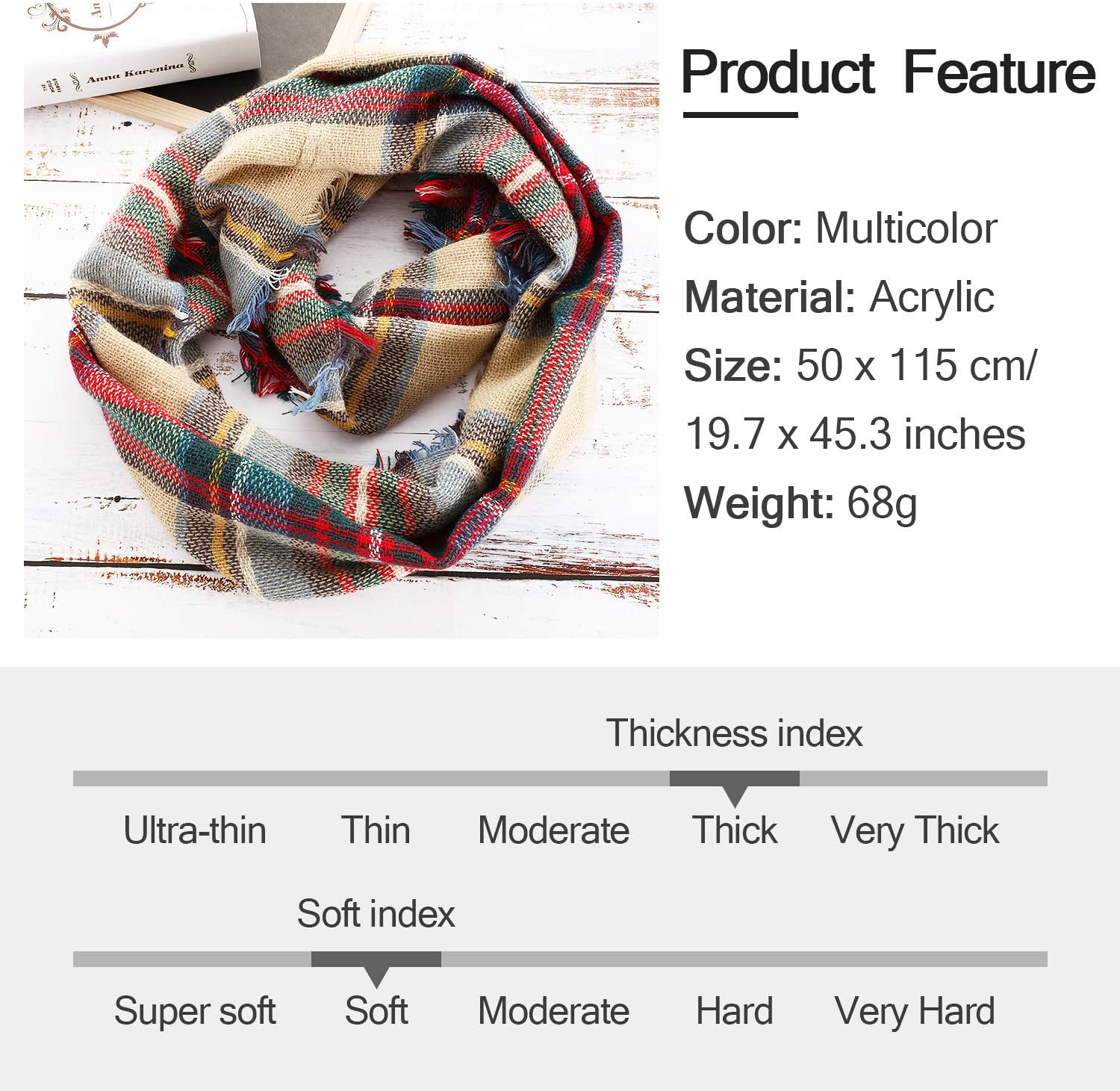 Frienda Winter Plaid Scarf Valentine Warm Tartan Scarf Checkered Pattern Circle Loop Wrap Gift for Women Cold Weather - Image 4