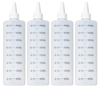 Tovla Plastic Leak-Proof Squeeze Squirt Bottles with White Cap for Liquid, Sauces, Frosting, Painting, Pancake Making, 16 oz, Set of 4