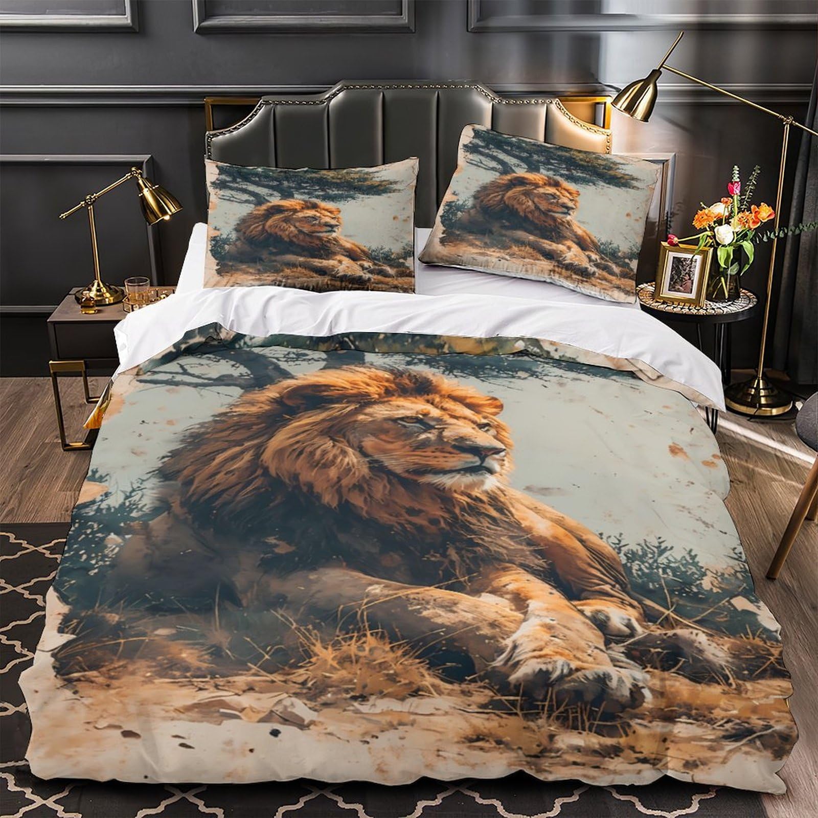 Housse de couette lion 3D effet super doux lit simple