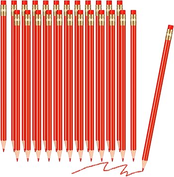 Sabary 24 Pcs Red Pencils with Eraser Pre Sharpened Red Pencil 2 HB for Checking Correcting Tests Grading Map Coloring Editing Office Favors