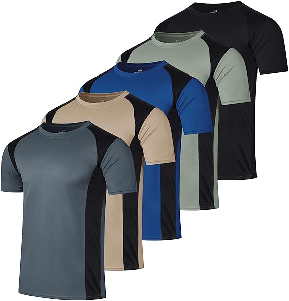 Real Essentials Lot De 5 T-shirts En Maille à Manches Courtes Et Col En V Pour Homme à Séchage Rapide – Performance Athlétique (disponible En Grande Taille Large), Lot 7, Taille L
