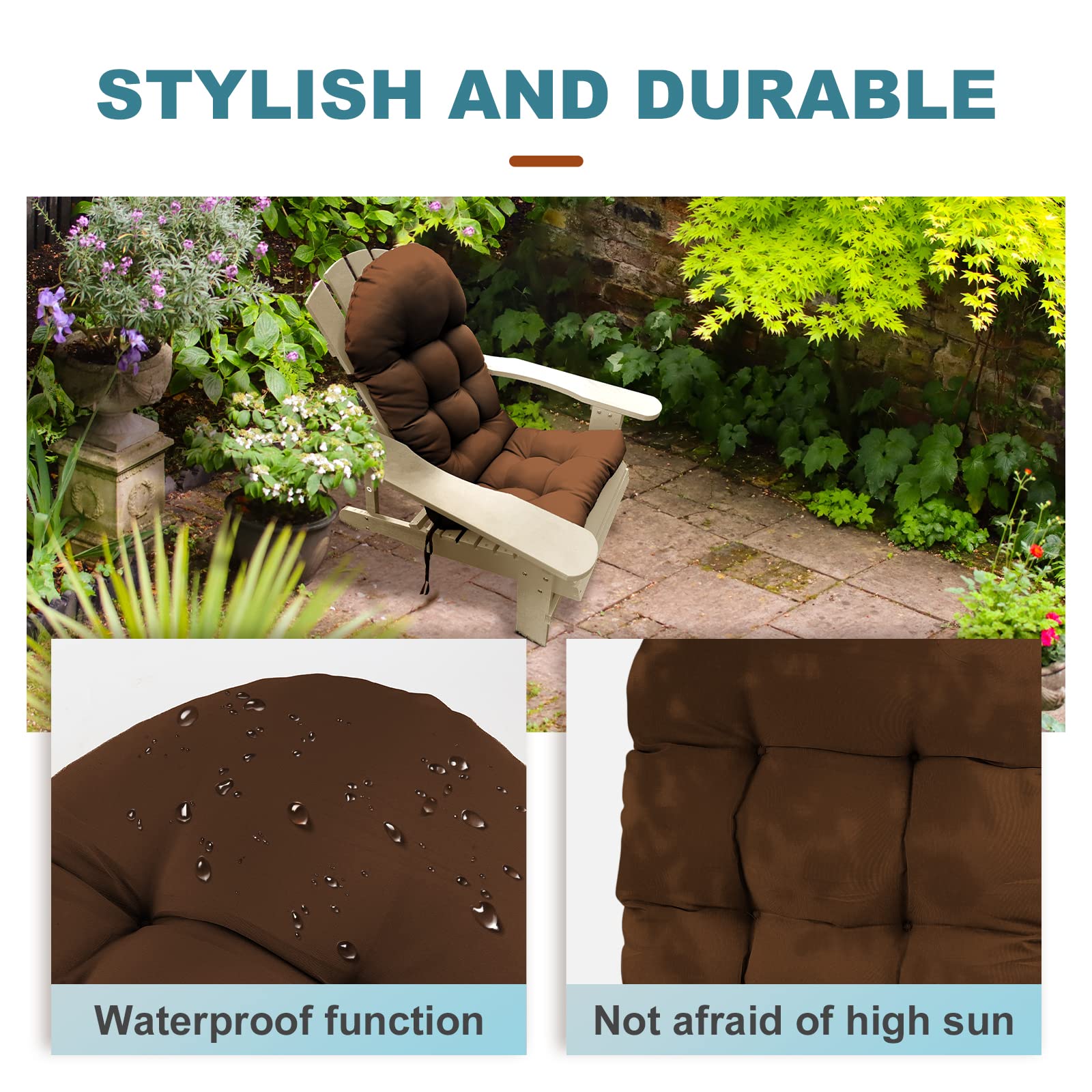 PNP HWJIAJU Patio Chair Cushion for Adirondack, High Back Rocking Chair Cushion 44x19x4 inch, Outdoor Seat Back Chair Cushion Sunscreen and Fade-Resistant (Brown, 1)