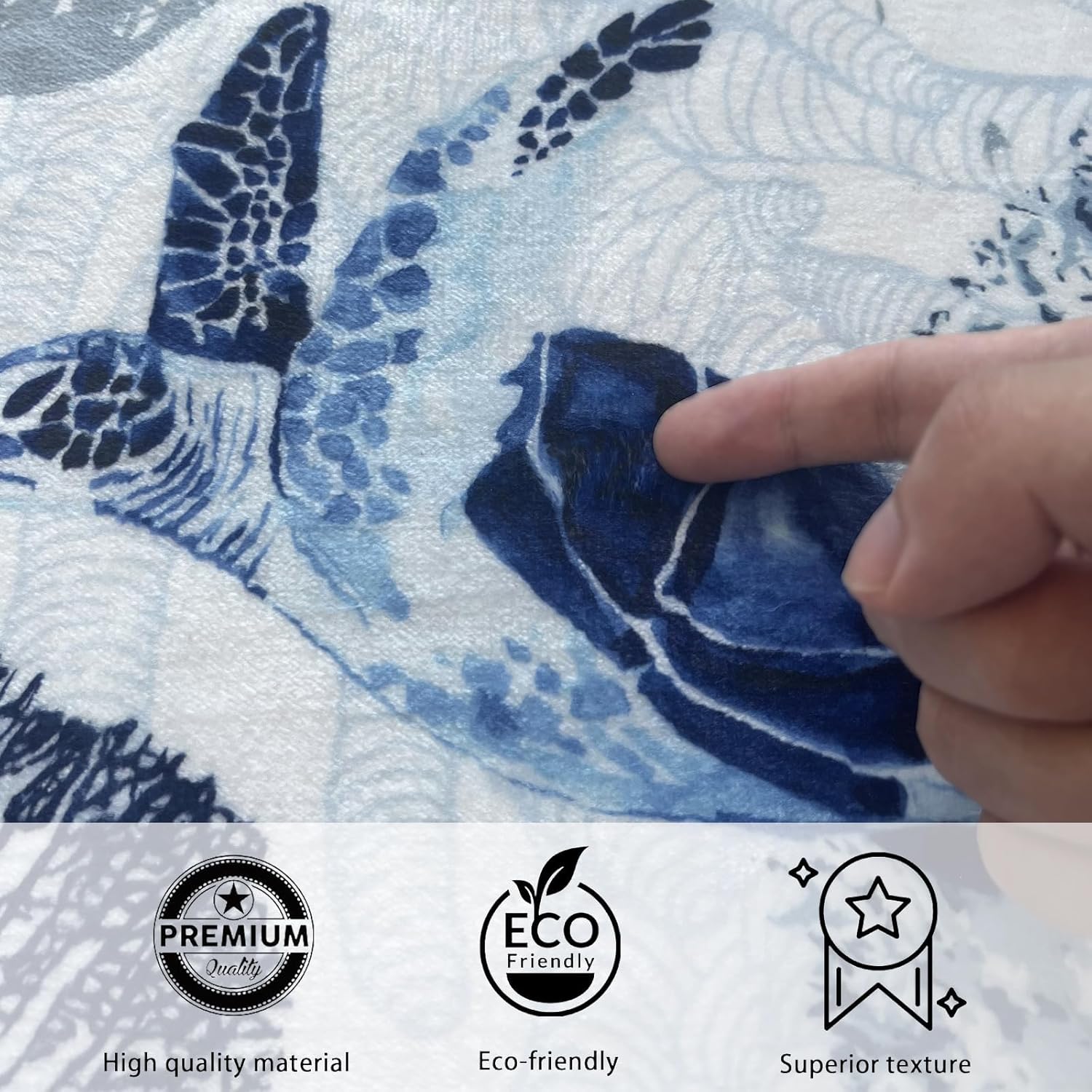 Coastal Nautical Runners - Non Slip, Soft Low Velvet Carpet, Washable Beach Ocean Runner Rugs for Laundry Room Entryway Modern Navy Blue Sea Turtle, 2x6