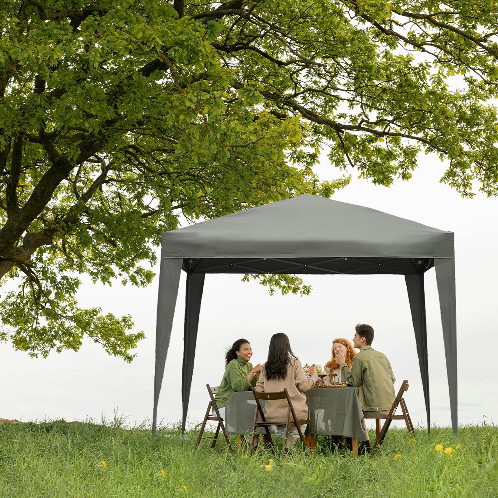 Angel Living 2.5x2.5 m Tente Pliante avec 2 Côtés, Résistant à l'eau et Aux UV, Tonnelle Pavillon avec Un Sac de Transport, Tente Pliante pour Jardin Patio à l'Air Libre (Gris)