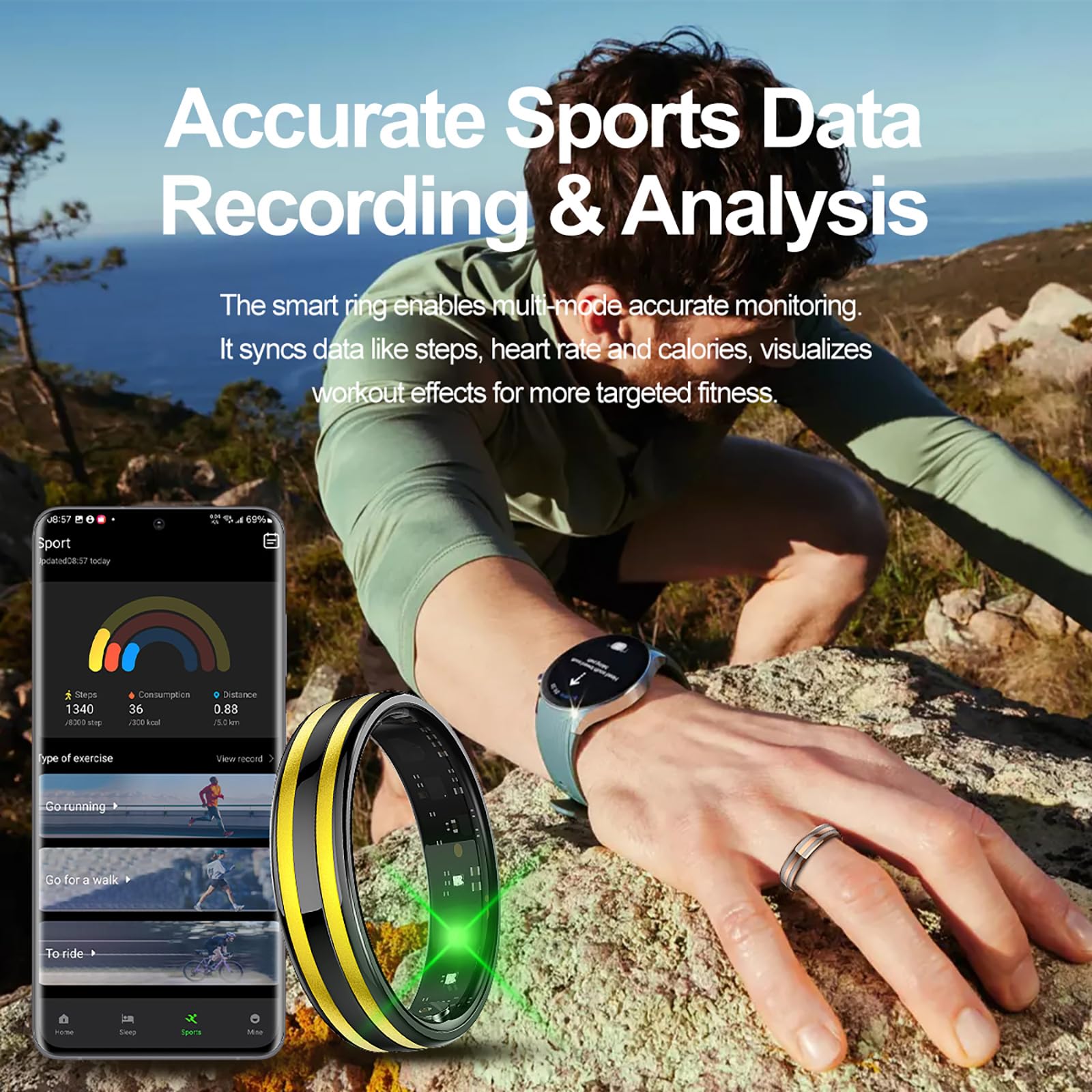 findtime Anello intelligente da uomo e da donna, sottile, per fitness, tracciamento, mestruazione, frequenza cardiaca, cardiofrequenzimetro, analisi del sonno, contapassi, gioiello per Android e iOS