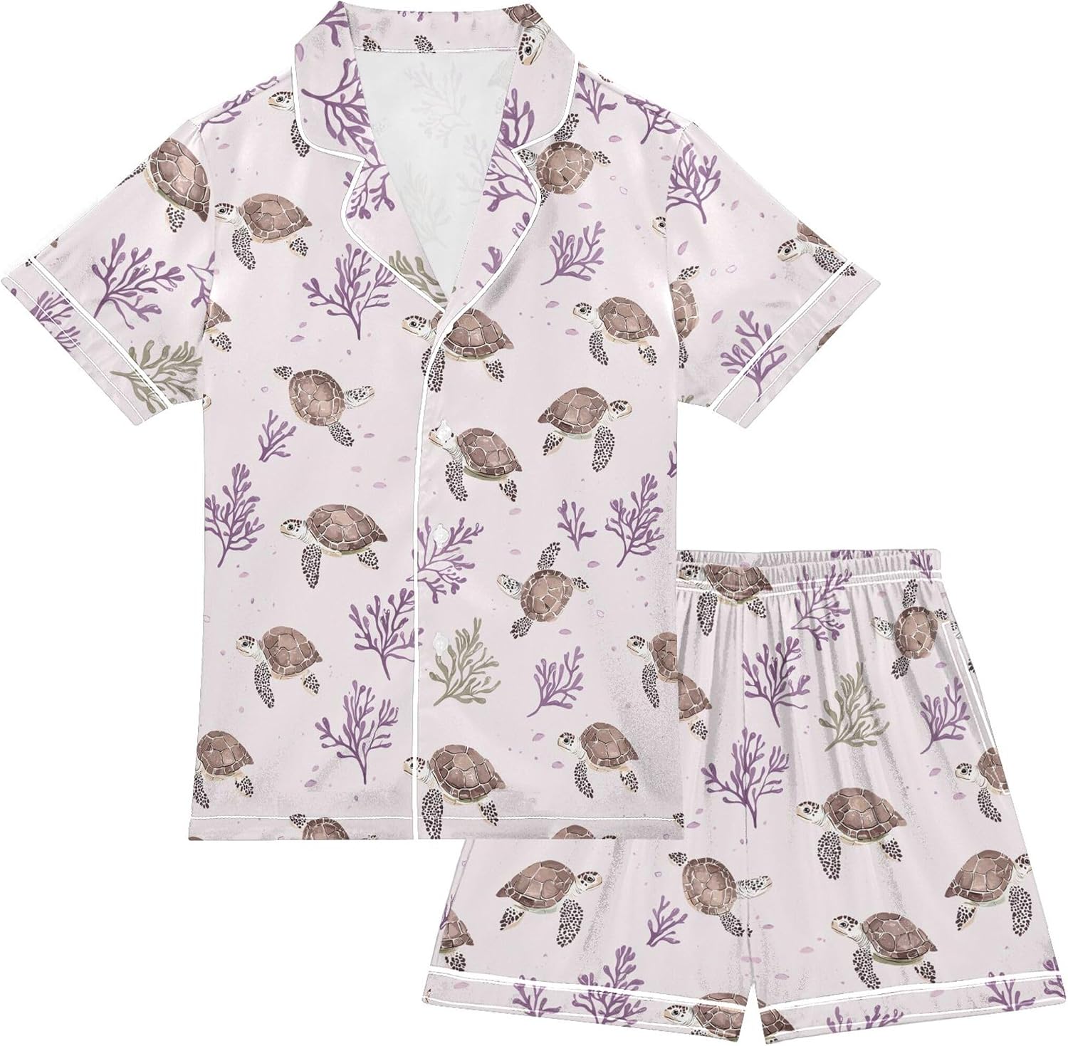 Silk Pajama Sets Short Sleeve Pajamas Soft Sleepwear 2 Piece Pjs Set