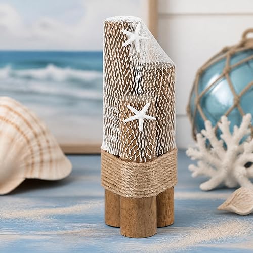 Qunclay 3 Pcs Driftwood Decor with Fishing Net and Starfish